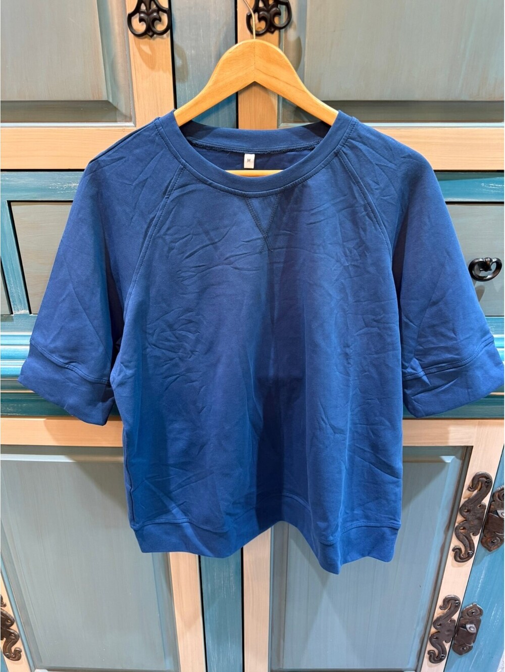 Blue Short Sleeve Crew Neck Sweatshirt